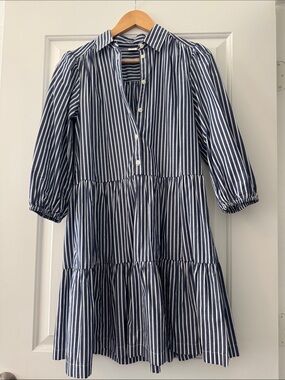 GAP Navy and White Vertical Stripe Tiered Dress